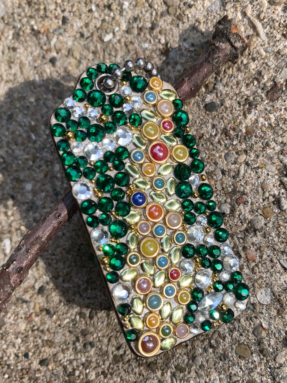 Coach Pearl 2.25” Hangtag with Emerald Rhinestones & Dimensional Crystal Details